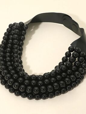 Black Pearl Magnetic Collar Multi Chain Strand Beaded Necklace Layered